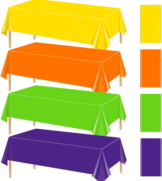 4Pcs Assorted Color Tablecloths, Neon Colorful Rectangle Table Cover for Fiesta Wedding Picnic Home Glow Neon Birthday Party Supplies, 51 x 86.6 Inch