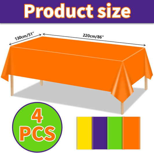 4Pcs Assorted Color Tablecloths, Neon Colorful Rectangle Table Cover for Fiesta Wedding Picnic Home Glow Neon Birthday Party Supplies, 51 x 86.6 Inch