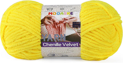 Chunky Yarn for Crocheting and Knitting - Easy to Use Plush Chenille Super Bulky Yarn 100g/131yds - Ultra Soft Velvet Baby Blanket Yarn for Beginners & Amigurumi Projects, Vivid Yellow