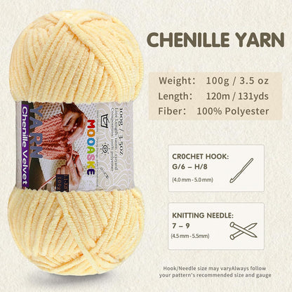 Chunky Yarn for Crocheting and Knitting - Easy to Use Plush Chenille Super Bulky Yarn 100g/131yds - Ultra Soft Velvet Baby Blanket Yarn for Beginners & Amigurumi Projects, Vivid Yellow