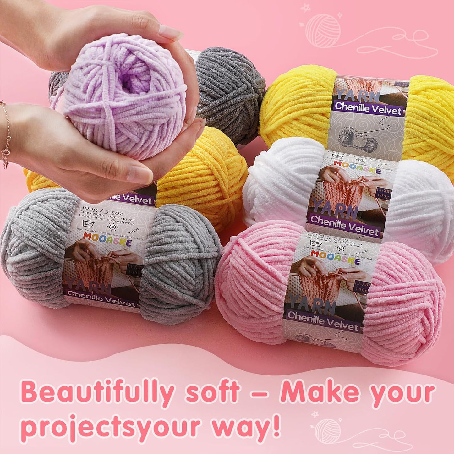 Chunky Yarn for Crocheting and Knitting - Easy to Use Plush Chenille Super Bulky Yarn 100g/131yds - Ultra Soft Velvet Baby Blanket Yarn for Beginners & Amigurumi Projects, Vivid Yellow