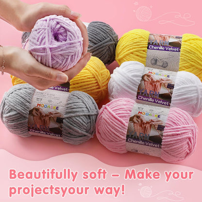 Chunky Yarn for Crocheting and Knitting - Easy to Use Plush Chenille Super Bulky Yarn 100g/131yds - Ultra Soft Velvet Baby Blanket Yarn for Beginners & Amigurumi Projects, Vivid Yellow