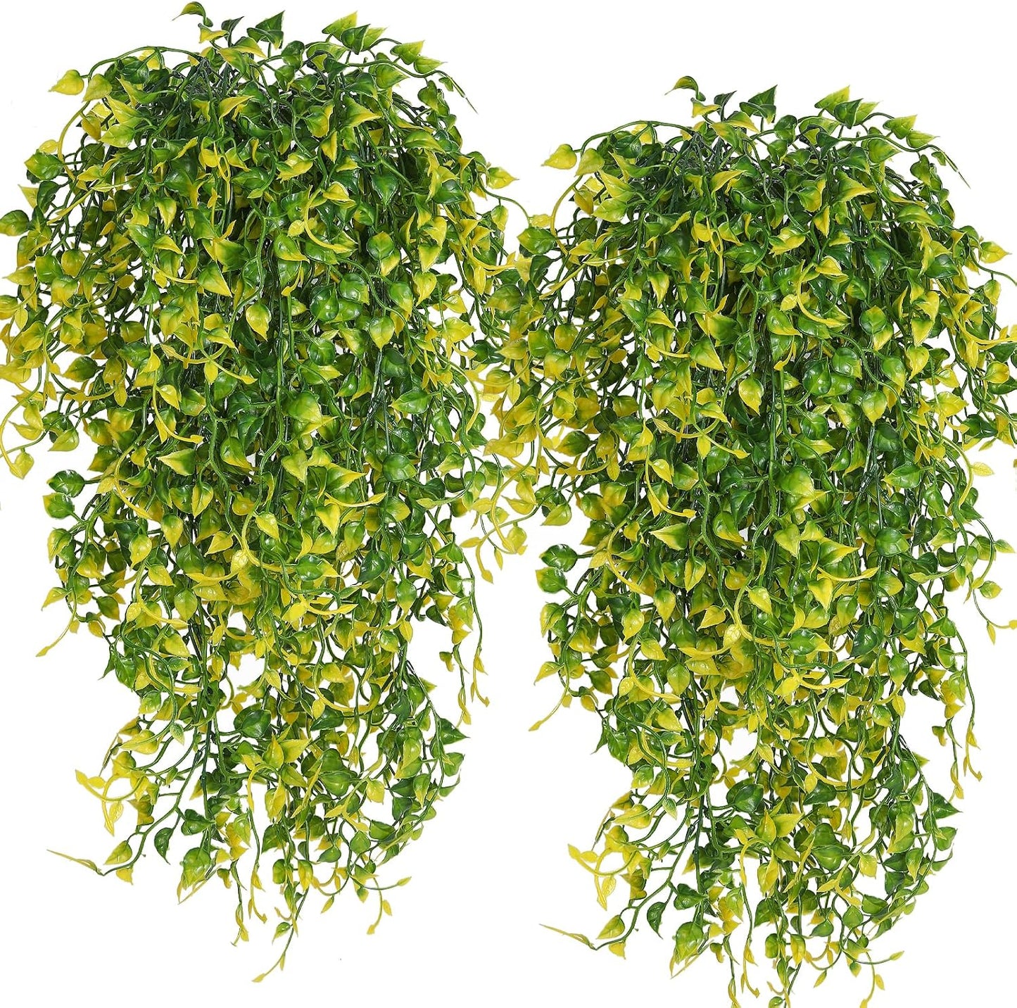 Artificial Hanging Eucalyptus Plant 4PCS 33in UV Resistant Greenery | No Maintenance,Fade Resistant,Thick Plastic Ivy Swag Indoor Outdoor Home Office Garden Porch Wedding Party Wall Decor(Yellow)