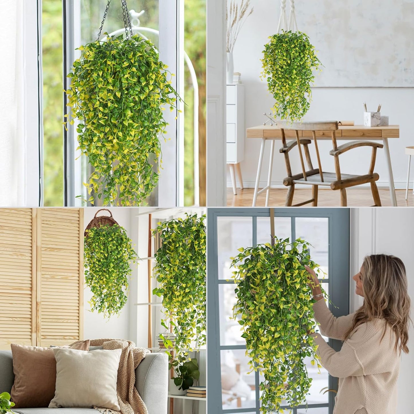 Artificial Hanging Eucalyptus Plant 4PCS 33in UV Resistant Greenery | No Maintenance,Fade Resistant,Thick Plastic Ivy Swag Indoor Outdoor Home Office Garden Porch Wedding Party Wall Decor(Yellow)