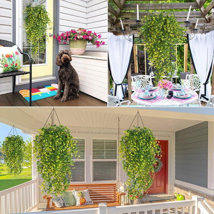Artificial Hanging Eucalyptus Plant 4PCS 33in UV Resistant Greenery | No Maintenance,Fade Resistant,Thick Plastic Ivy Swag Indoor Outdoor Home Office Garden Porch Wedding Party Wall Decor(Yellow)