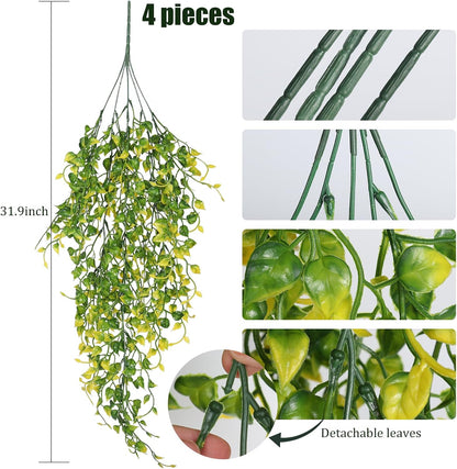 Artificial Hanging Eucalyptus Plant 4PCS 33in UV Resistant Greenery | No Maintenance,Fade Resistant,Thick Plastic Ivy Swag Indoor Outdoor Home Office Garden Porch Wedding Party Wall Decor(Yellow)
