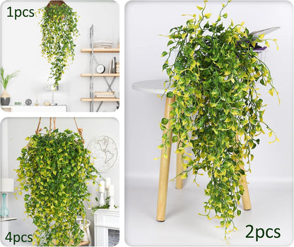 Artificial Hanging Eucalyptus Plant 4PCS 33in UV Resistant Greenery | No Maintenance,Fade Resistant,Thick Plastic Ivy Swag Indoor Outdoor Home Office Garden Porch Wedding Party Wall Decor(Yellow)