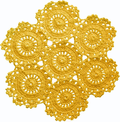 2PCS 10 Inch Handmade Crochet Placemats Round Spliced Sunflower Lace Table Doilies Anniversary Mother's Day Cup Mats Yellow