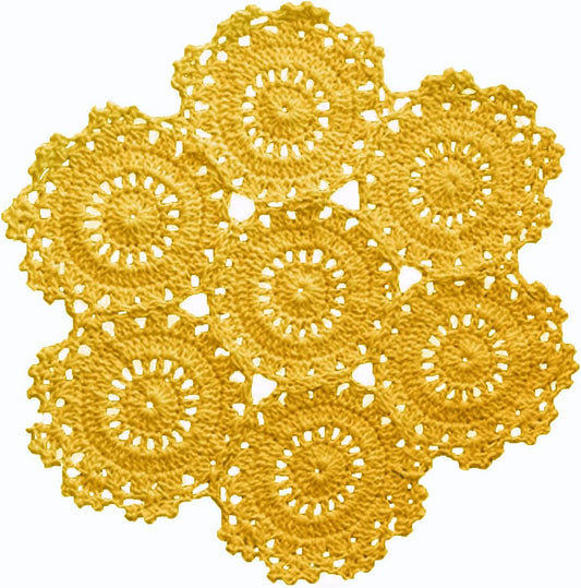 2PCS 10 Inch Handmade Crochet Placemats Round Spliced Sunflower Lace Table Doilies Anniversary Mother's Day Cup Mats Yellow