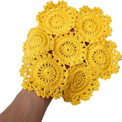 2PCS 10 Inch Handmade Crochet Placemats Round Spliced Sunflower Lace Table Doilies Anniversary Mother's Day Cup Mats Yellow