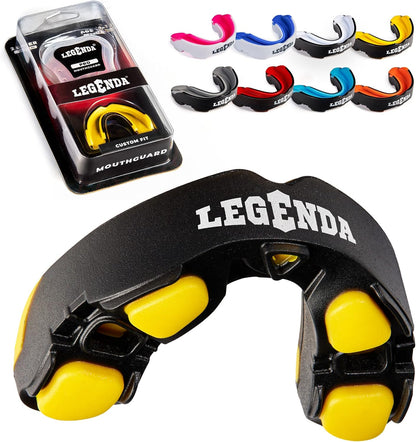 Legenda Mouth Guard Sports w/Case, Professional Mouthguard for Boxing, Football, Hockey, Jiu Jitsu, Muay Thai, MMA, Wrestling and High Contact Sports, Fits Adults, Youth, Kids 11+ (Black/Yellow)