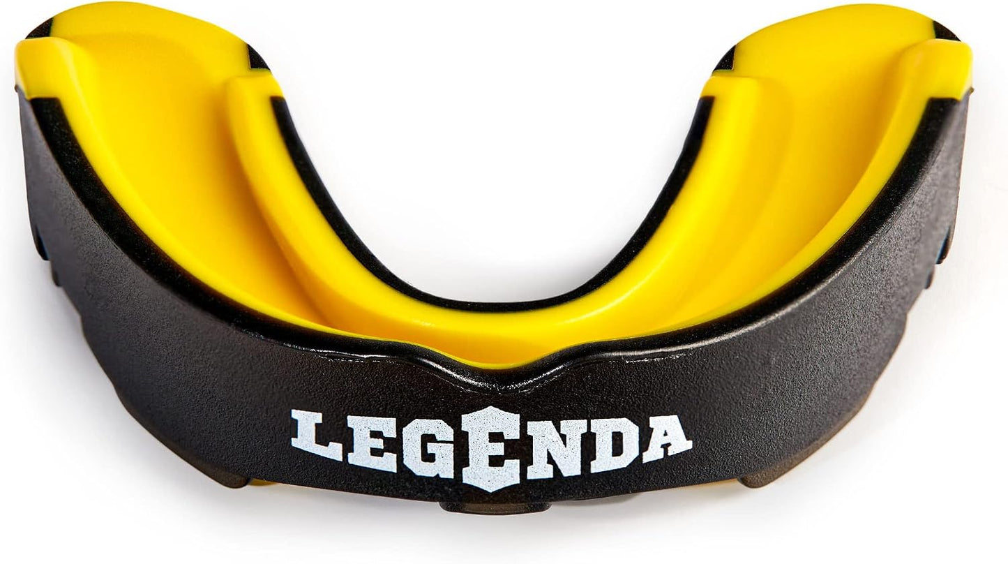 Legenda Mouth Guard Sports w/Case, Professional Mouthguard for Boxing, Football, Hockey, Jiu Jitsu, Muay Thai, MMA, Wrestling and High Contact Sports, Fits Adults, Youth, Kids 11+ (Black/Yellow)