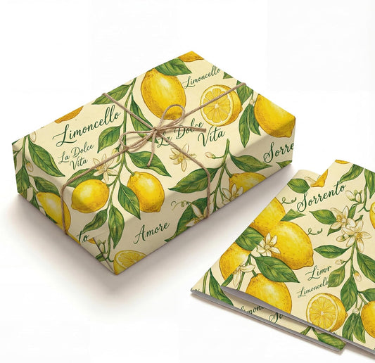 Italian Lemon Wrapping Paper, 2 Sheets, 19.7 x 27.6 in,120 GSM Kraft | Yellow Wrapping Paper, Fruit Gift Wrap, Lemon Design for Birthday, Wedding and Bridal Shower Gifts