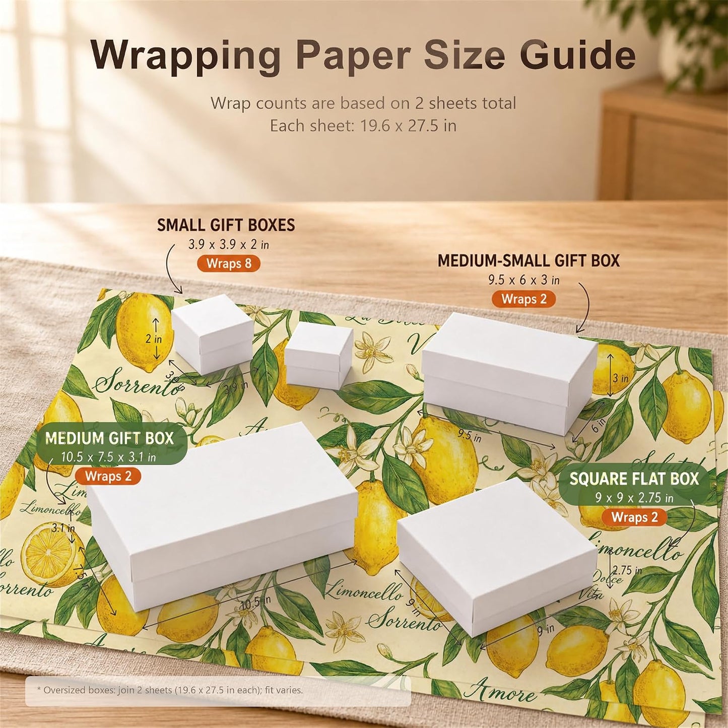 Italian Lemon Wrapping Paper, 2 Sheets, 19.7 x 27.6 in,120 GSM Kraft | Yellow Wrapping Paper, Fruit Gift Wrap, Lemon Design for Birthday, Wedding and Bridal Shower Gifts
