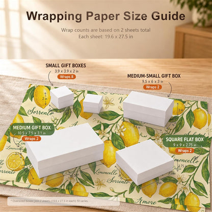 Italian Lemon Wrapping Paper, 2 Sheets, 19.7 x 27.6 in,120 GSM Kraft | Yellow Wrapping Paper, Fruit Gift Wrap, Lemon Design for Birthday, Wedding and Bridal Shower Gifts