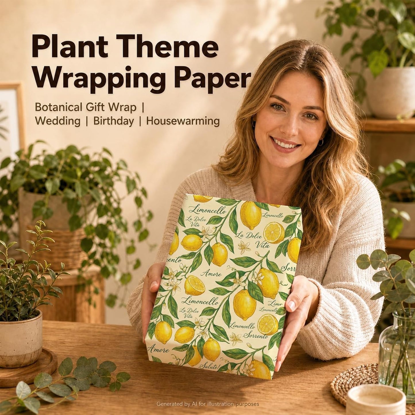 Italian Lemon Wrapping Paper, 2 Sheets, 19.7 x 27.6 in,120 GSM Kraft | Yellow Wrapping Paper, Fruit Gift Wrap, Lemon Design for Birthday, Wedding and Bridal Shower Gifts