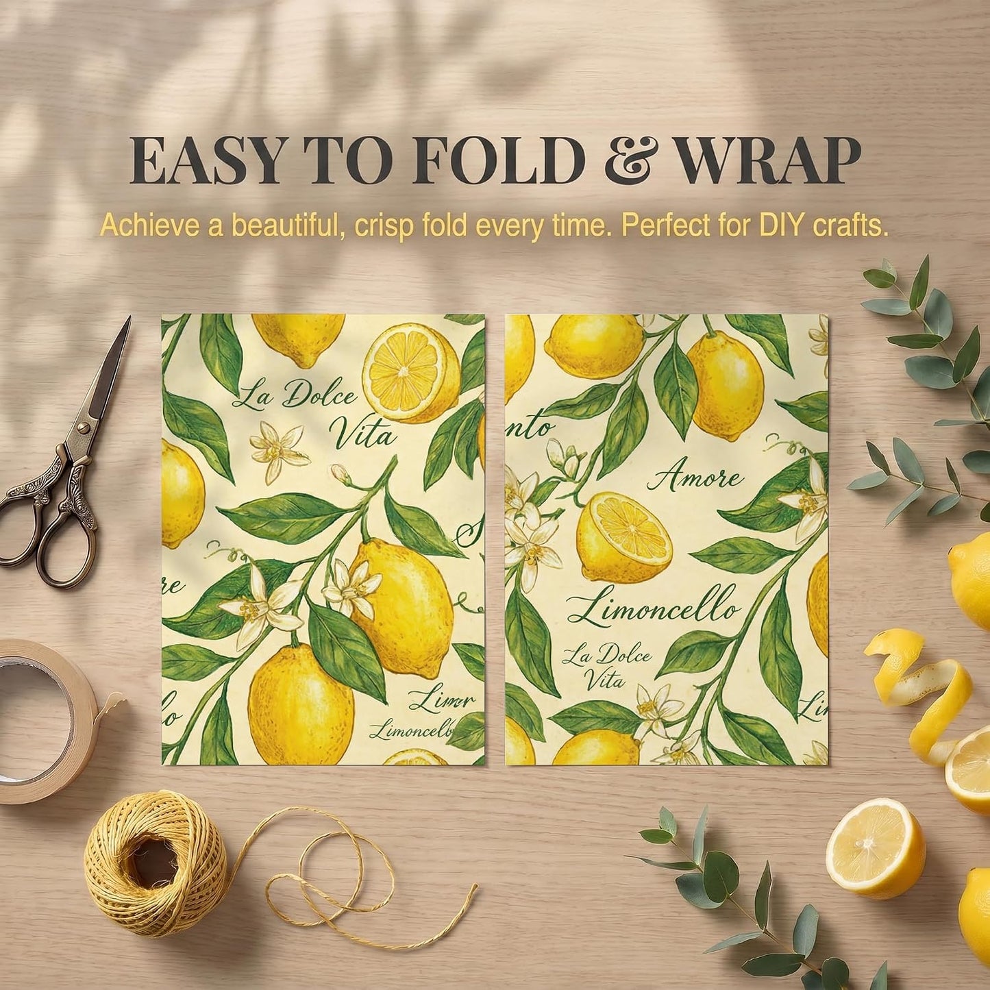 Italian Lemon Wrapping Paper, 2 Sheets, 19.7 x 27.6 in,120 GSM Kraft | Yellow Wrapping Paper, Fruit Gift Wrap, Lemon Design for Birthday, Wedding and Bridal Shower Gifts
