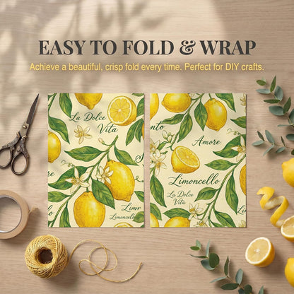 Italian Lemon Wrapping Paper, 2 Sheets, 19.7 x 27.6 in,120 GSM Kraft | Yellow Wrapping Paper, Fruit Gift Wrap, Lemon Design for Birthday, Wedding and Bridal Shower Gifts
