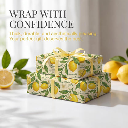 Italian Lemon Wrapping Paper, 2 Sheets, 19.7 x 27.6 in,120 GSM Kraft | Yellow Wrapping Paper, Fruit Gift Wrap, Lemon Design for Birthday, Wedding and Bridal Shower Gifts