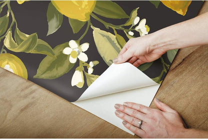 Lemon Zest Yellow and Teal Peel and Stick Wallpaper, Vinyl, 20.5-in x 16.5-ft, Made in USA