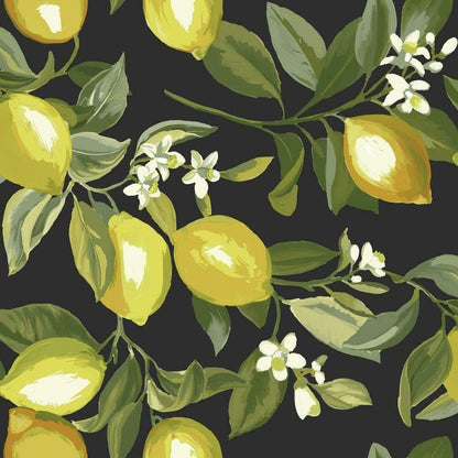 Lemon Zest Yellow and Teal Peel and Stick Wallpaper, Vinyl, 20.5-in x 16.5-ft, Made in USA