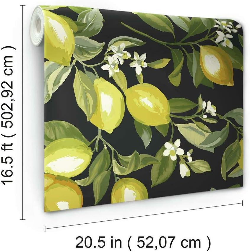 Lemon Zest Yellow and Teal Peel and Stick Wallpaper, Vinyl, 20.5-in x 16.5-ft, Made in USA