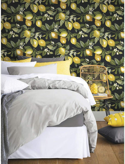 Lemon Zest Yellow and Teal Peel and Stick Wallpaper, Vinyl, 20.5-in x 16.5-ft, Made in USA