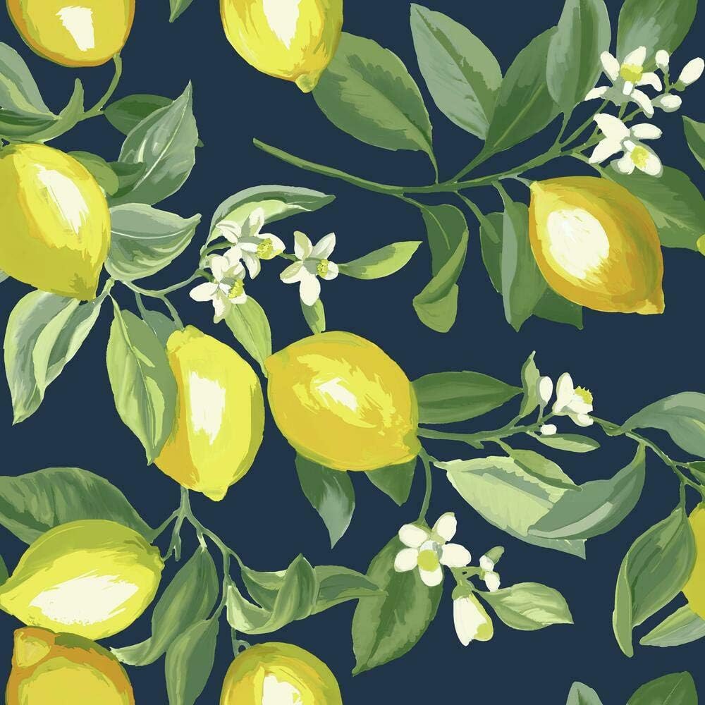 Lemon Zest Yellow and Teal Peel and Stick Wallpaper, Vinyl, 20.5-in x 16.5-ft, Made in USA