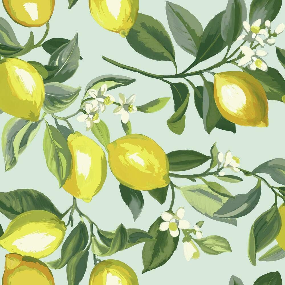 Lemon Zest Yellow and Teal Peel and Stick Wallpaper, Vinyl, 20.5-in x 16.5-ft, Made in USA