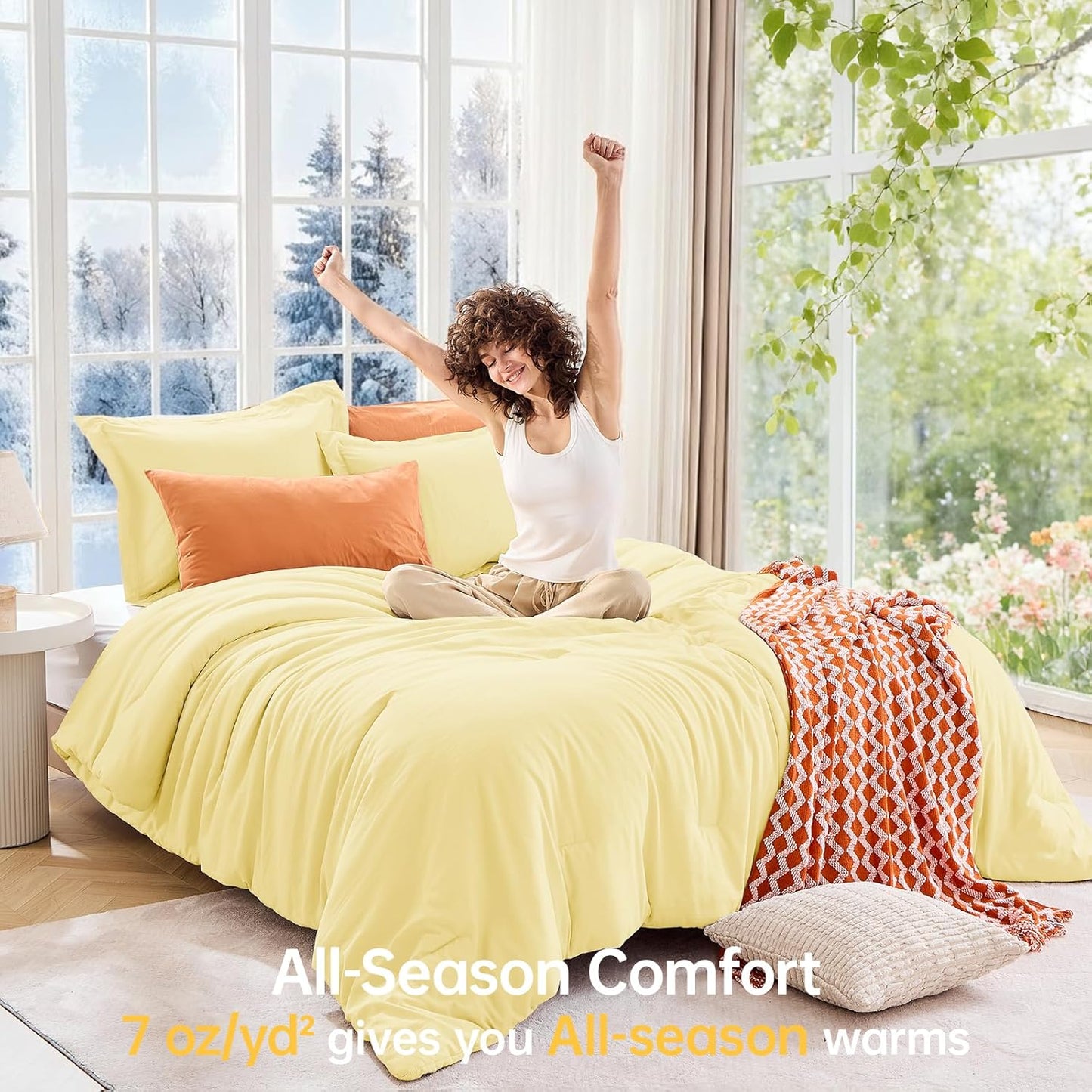 Queen Comforter Set, All Season Ultra Soft Down Alternative Bedding - 3 Piece Lightweight Bed Set Includes 1 Comforter (90"x90") and 2 Pillow Shams (20"x26"), Cream Yellow