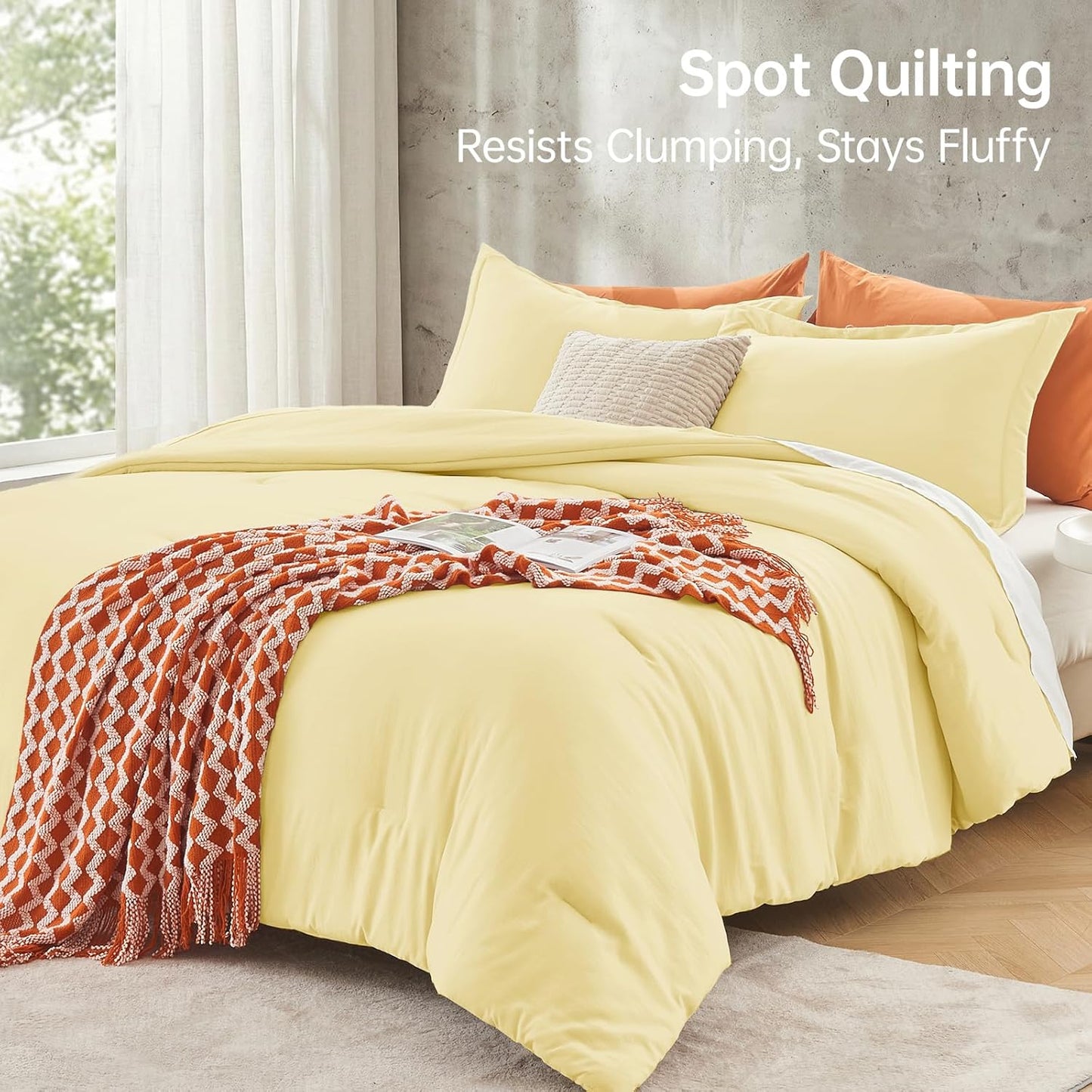 Queen Comforter Set, All Season Ultra Soft Down Alternative Bedding - 3 Piece Lightweight Bed Set Includes 1 Comforter (90"x90") and 2 Pillow Shams (20"x26"), Cream Yellow