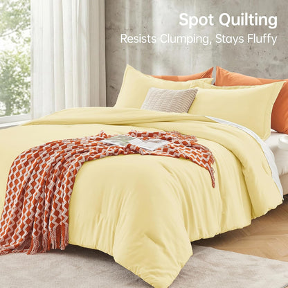 Queen Comforter Set, All Season Ultra Soft Down Alternative Bedding - 3 Piece Lightweight Bed Set Includes 1 Comforter (90"x90") and 2 Pillow Shams (20"x26"), Cream Yellow