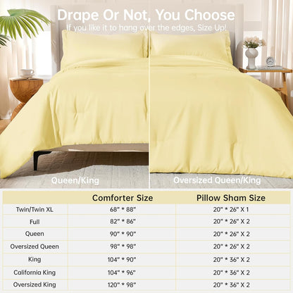 Queen Comforter Set, All Season Ultra Soft Down Alternative Bedding - 3 Piece Lightweight Bed Set Includes 1 Comforter (90"x90") and 2 Pillow Shams (20"x26"), Cream Yellow