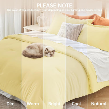 Queen Comforter Set, All Season Ultra Soft Down Alternative Bedding - 3 Piece Lightweight Bed Set Includes 1 Comforter (90"x90") and 2 Pillow Shams (20"x26"), Cream Yellow