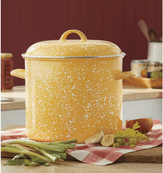 12-qt. Speckled Stockpot with Lid - Oven and Dishwasher Safe, Durable Enameled Steel, Kitchen Essential, Big Cooking Pot, Yellow