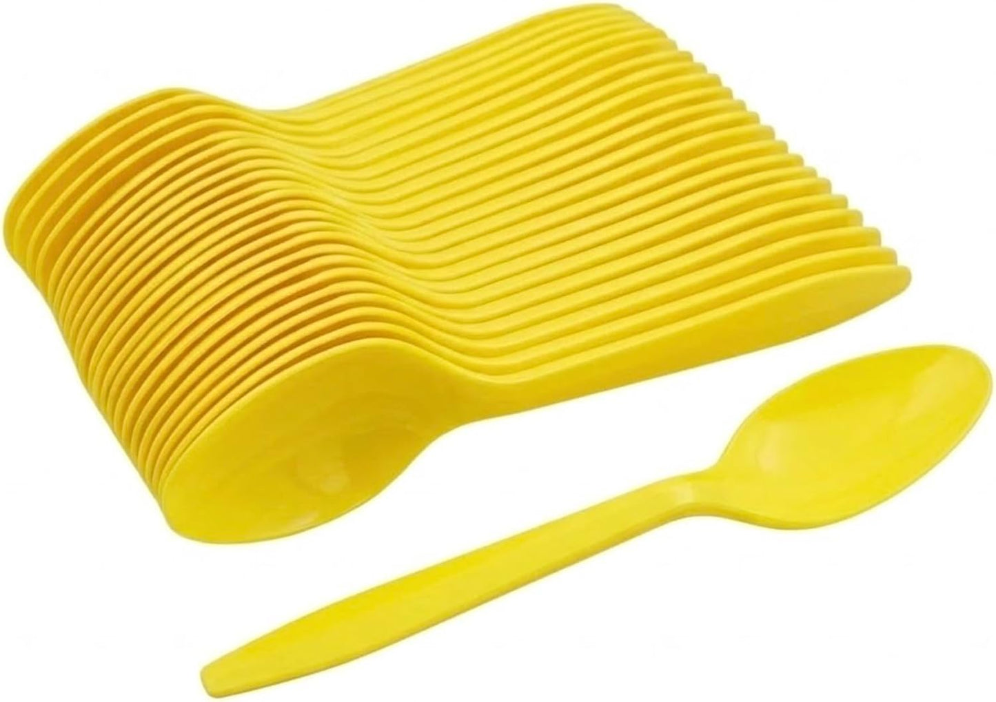 Plastic Teaspoons, Yellow Spoons, 50-Pack | Medium Heavyweight, Disposable, For Ice Cream, Frozen Yogurt, Gelato, Party Supplies