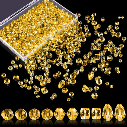 Crystal Beads, 600 Pcs Assorted Glass Beads for Jewelry Making, Rondelle Beads with Container Box, Bulk for DIY Necklace Bracelet Earring (4/6/8mm, Yellow)