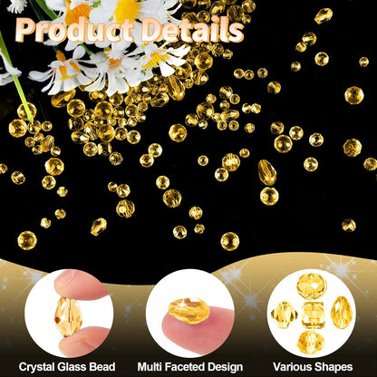 Crystal Beads, 600 Pcs Assorted Glass Beads for Jewelry Making, Rondelle Beads with Container Box, Bulk for DIY Necklace Bracelet Earring (4/6/8mm, Yellow)