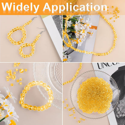 Crystal Beads, 600 Pcs Assorted Glass Beads for Jewelry Making, Rondelle Beads with Container Box, Bulk for DIY Necklace Bracelet Earring (4/6/8mm, Yellow)