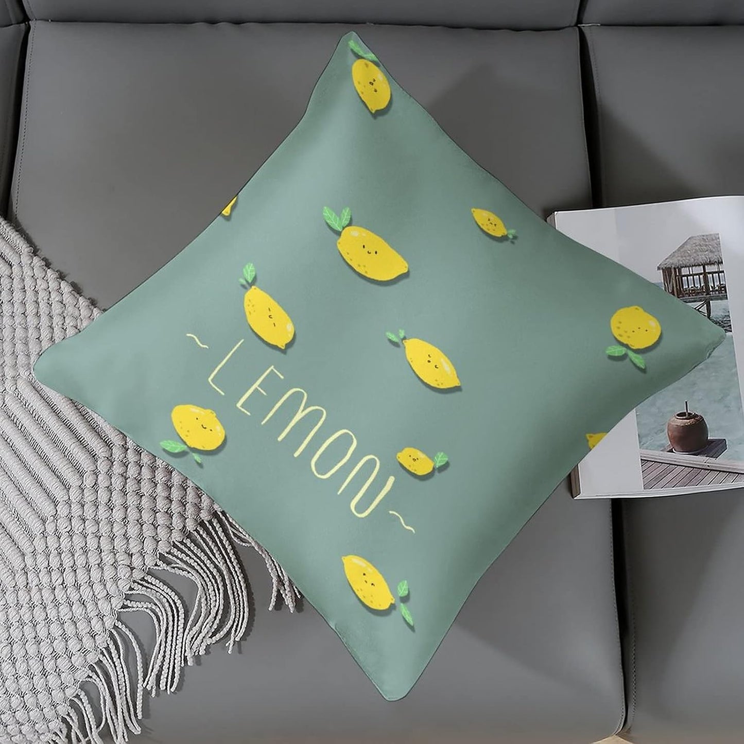 Throw Pillows for Couch 16"x16" Yellow Sweet Lemon Satin Square Throw Pillow Covers Spring Summer Lemon Yellow Decorative Pillow Covers Zippered Pillows for Couch Sofa Patio Furniture Home Decor