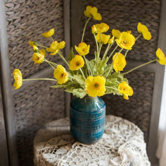 Artificial Flowers 6 Stems Poppy Silk Bouquet,for Wedding, Home, Party Decoration,Table Centerpiece Arrangement(Yellow)