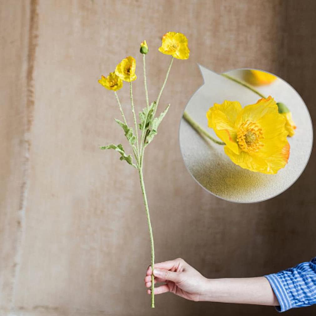 Artificial Flowers 6 Stems Poppy Silk Bouquet,for Wedding, Home, Party Decoration,Table Centerpiece Arrangement(Yellow)
