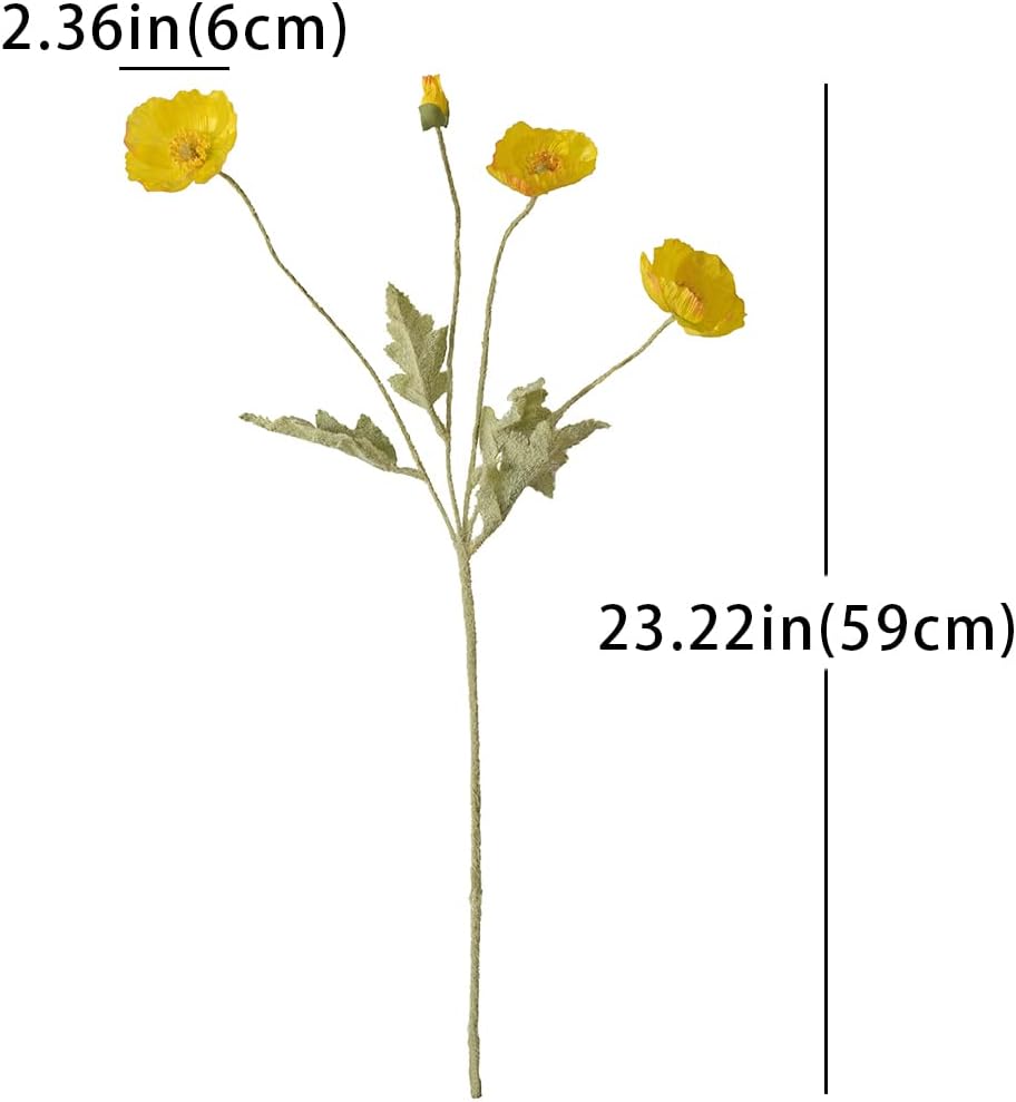 Artificial Flowers 6 Stems Poppy Silk Bouquet,for Wedding, Home, Party Decoration,Table Centerpiece Arrangement(Yellow)