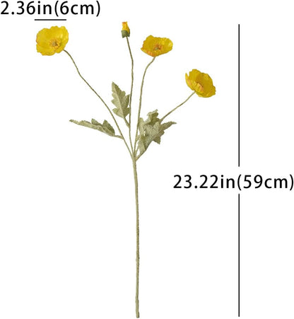 Artificial Flowers 6 Stems Poppy Silk Bouquet,for Wedding, Home, Party Decoration,Table Centerpiece Arrangement(Yellow)