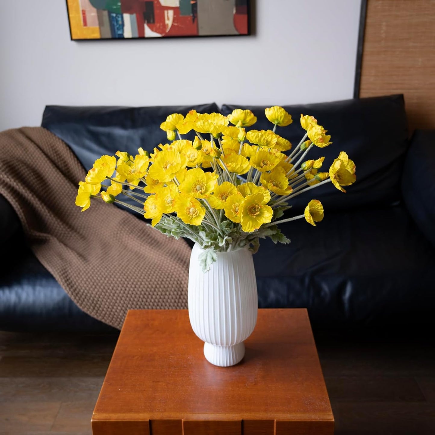Artificial Flowers 6 Stems Poppy Silk Bouquet,for Wedding, Home, Party Decoration,Table Centerpiece Arrangement(Yellow)