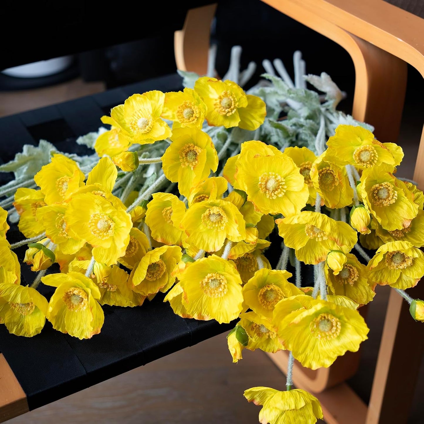 Artificial Flowers 6 Stems Poppy Silk Bouquet,for Wedding, Home, Party Decoration,Table Centerpiece Arrangement(Yellow)