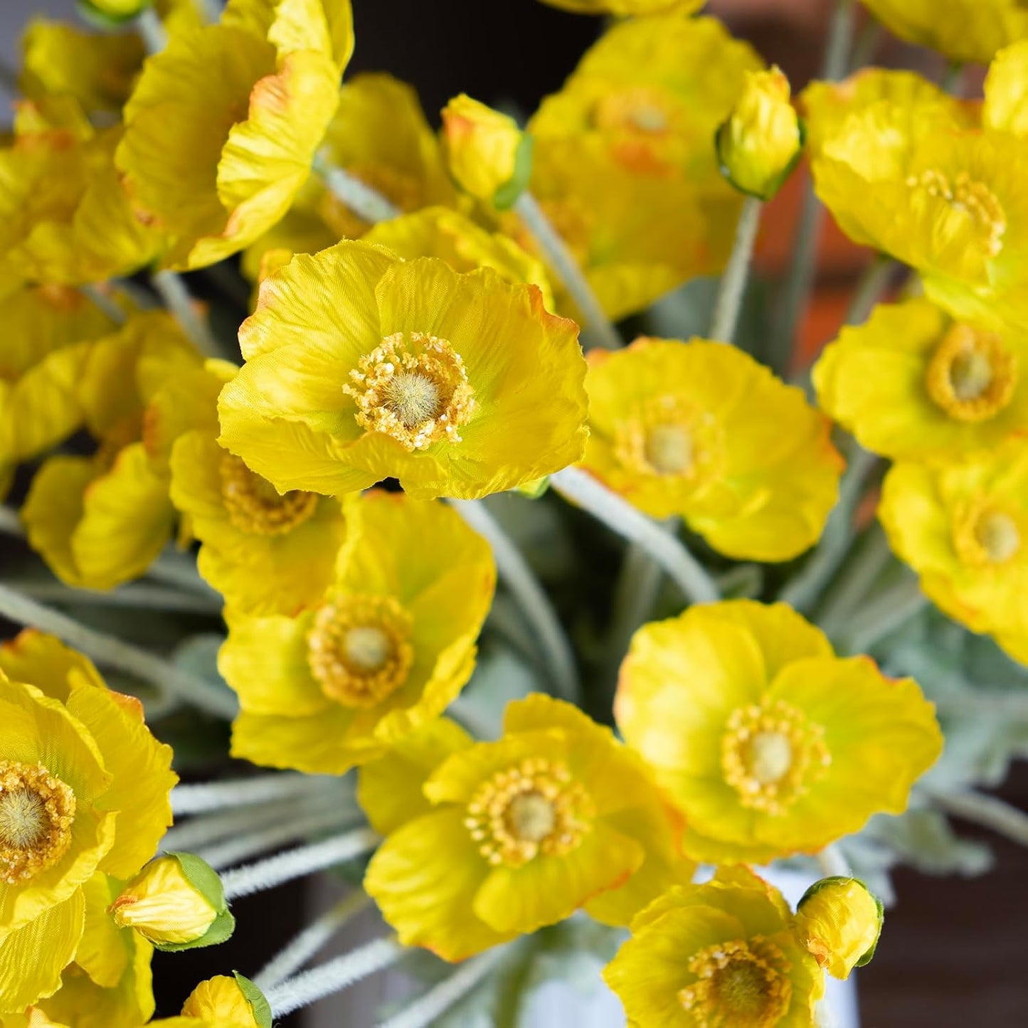 Artificial Flowers 6 Stems Poppy Silk Bouquet,for Wedding, Home, Party Decoration,Table Centerpiece Arrangement(Yellow)
