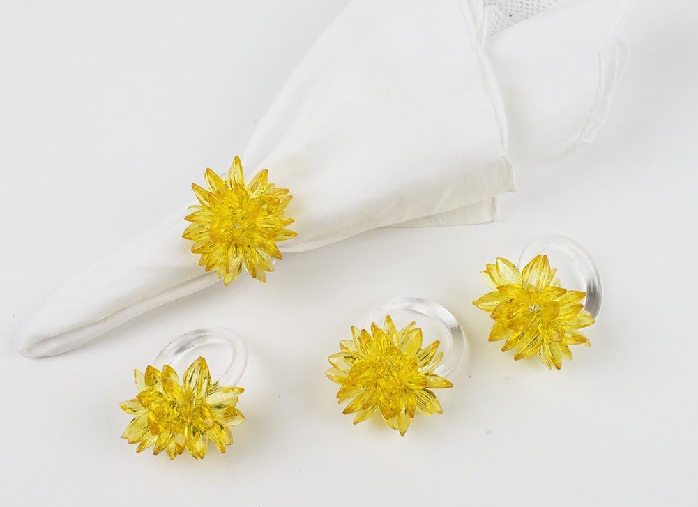 Crystal Design Collection Napkin Rings - Set of 4 (Yellow, 2"x2")