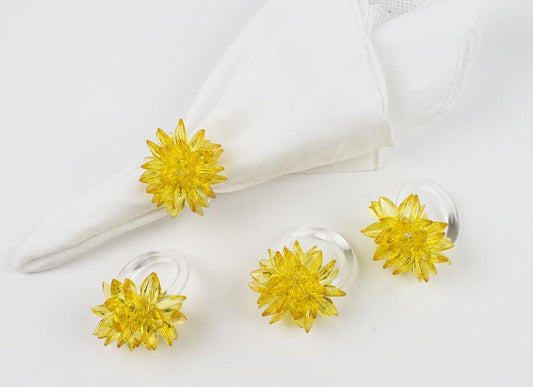 Crystal Design Collection Napkin Rings - Set of 4 (Yellow, 2"x2")