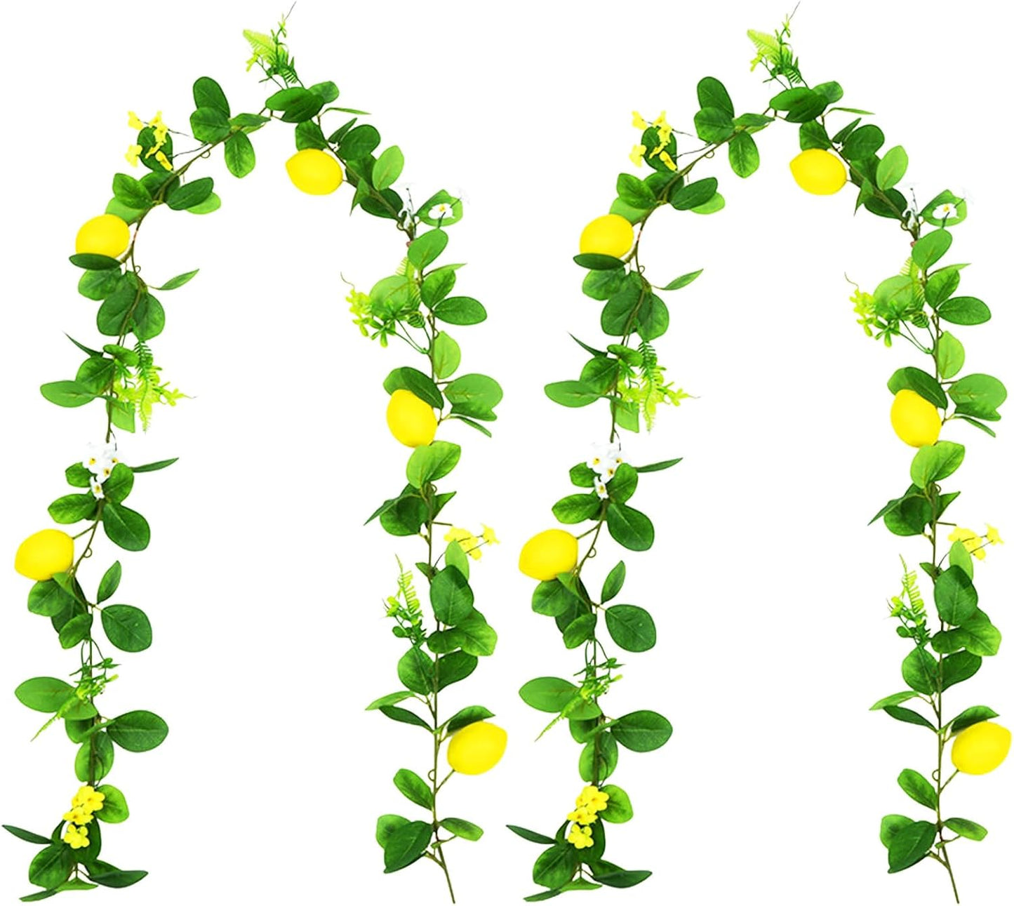 2Pcs Artificial Lemon Vines,Single Fake Lemon Vine is 78.7 Inches Long,Leaf 6.1 Inches,Faux Fruit Vine Garlands with Lemon for Room Door Wall Mantle Wedding Party Table Garden Decorations